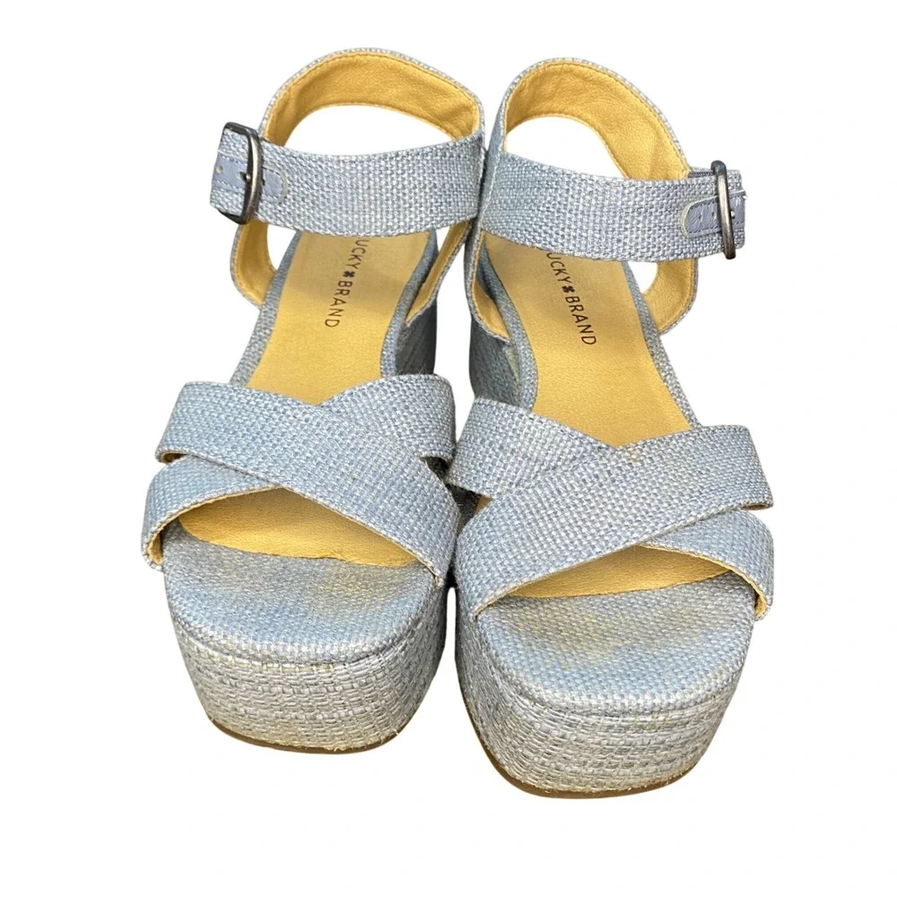 Lucky Brand Womens Light Blue Woven Platform Sandals Block Heel‎ Buckle Strap 6